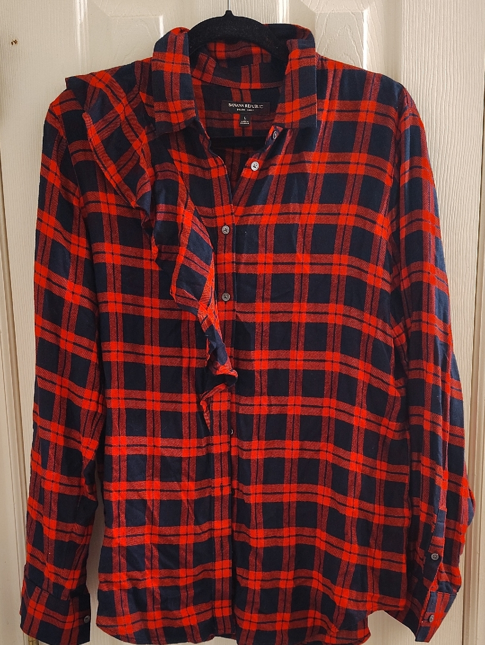 Banana Republic Red & Navy Plaid Button-Down Shirt